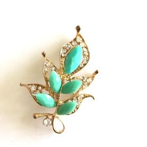 * Item# B10 • Teal & Gold Leaf Brooch *